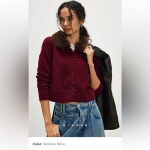 NWT WE THE FREE Nocturnal Faux Fur Collar Cardi